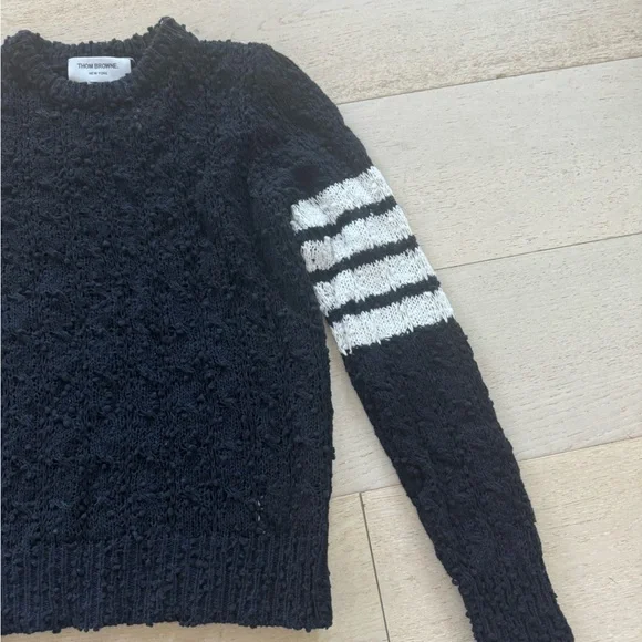 THOM BROWNE Women's 4-Bar Loopback Crewneck Sweater Navy Blue 36 Small - Picture 5 of 11